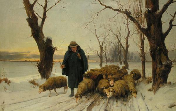 Schafer mit seinen Schafen im Schnee, unknow artist